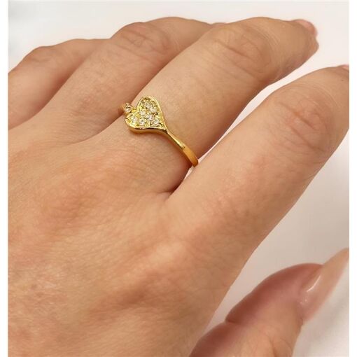 ANEL CORAÇÃO DE LADO C/ PONTO DE LUZ  FOLHEADO A OURO 18K