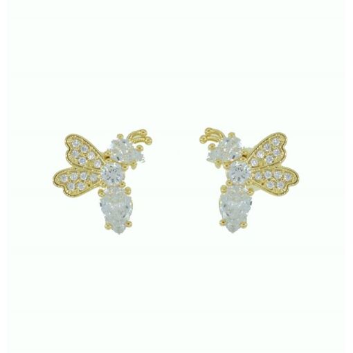 BRINCO ABELHINHA CRAVEJ EM ZIRC FOLHEADO A OURO 18K