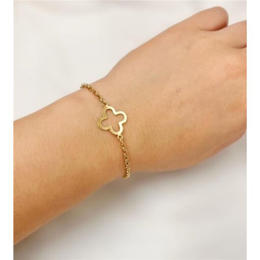 PUL ELOS C/ TREVO VAZ E LISO FOLHEADO A OURO 18K