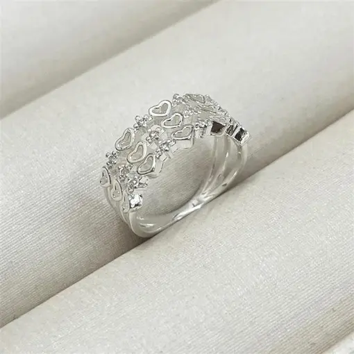 ANEL ARO TRIPLO CORAÇÕES C/ ZIRC  FOLHEADO A PRATA