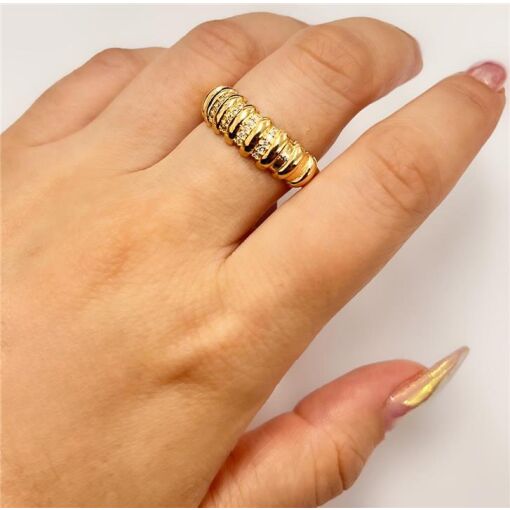 ANEL CRAVEJADO C/ ELOS LISOS  FOLHEADO A OURO 18K