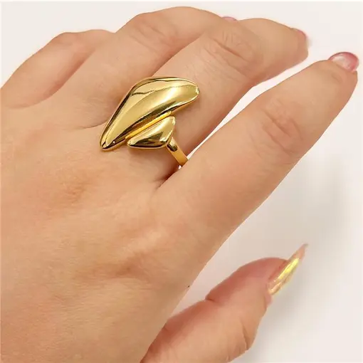ANEL ABERTO C/ 2 TRIANGULOS LARGOS FOLHEADO A OURO 18K
