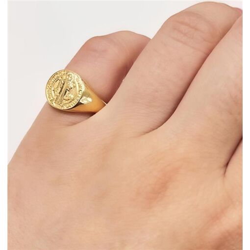 ANEL LARGO SÃO BENTO  FOLHEADO A OURO 18K