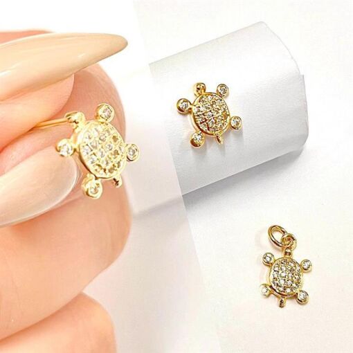 CONJ TARTARUGA CRAVEJADA FOLHEADO A OURO 18K