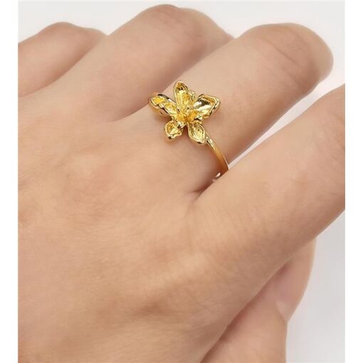 ANEL FLOR ORQUIDEA  FOLHEADO A OURO 18K