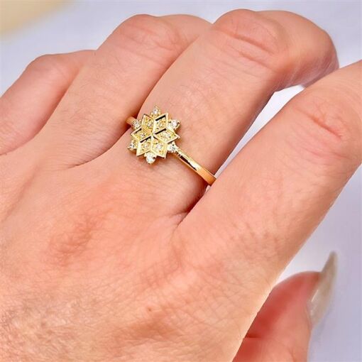 ANEL FLOCO DE NEVE CRAVEJADO FOLHEADO A OURO 18K