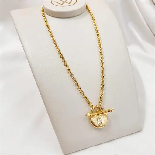COLAR C/ CADEADO FOSCO FOLHEADO A OURO 18K