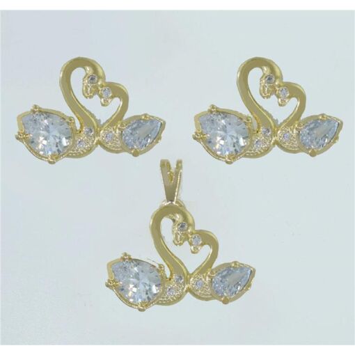 CJ BR E PING CISNE MÃE E FILHO FORM CORAÇÃO FOLHEADO A OURO 18K