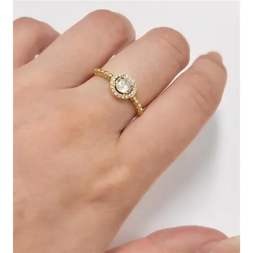 ANEL ARO BOLINHA C/ SOLITARIO CRAVEJADO  FOLHEADO A OURO 18K