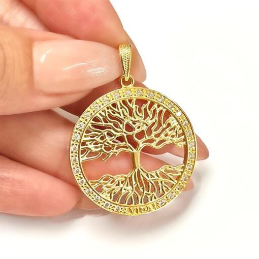 PING 2,5CM ÁRVORE DA VIDA  FOLHEADO A OURO 18K