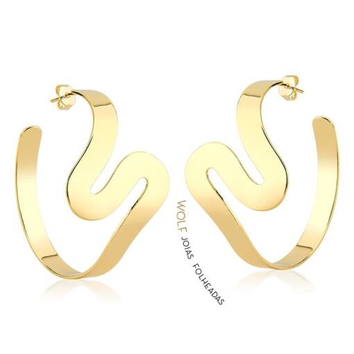 BR PINO ARO LARGO ACHATADO CURVADO 4,5CM FOLHEADO A OURO 18K