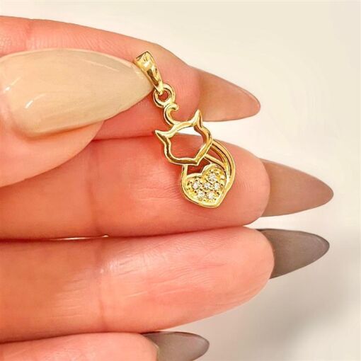 PING GATINHO C/ CORAÇÃO  FOLHEADO A OURO 18K