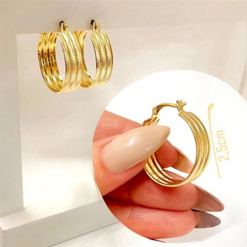 BR T.ARGOLA 2,5CM LISTRADA FOLHEADO A OURO 18K