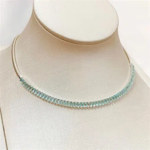 CHOKER DUO C/ ZIRC RET. FOLHEADO A PRATA