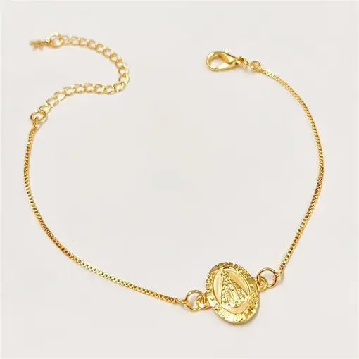 PUL OVAL NOSSA SENHORA APARECIDA FOLHEADO A OURO 18K