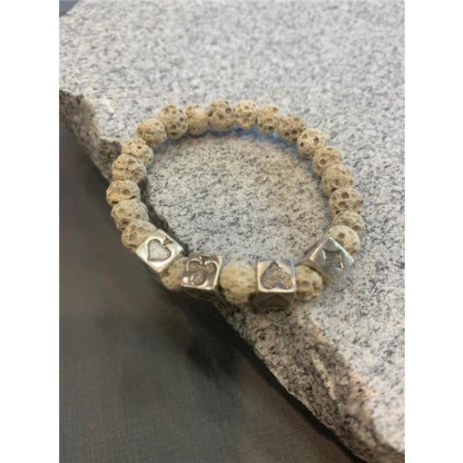 PULSEIRA COM PEDRA VULCANICA  PRATA 925