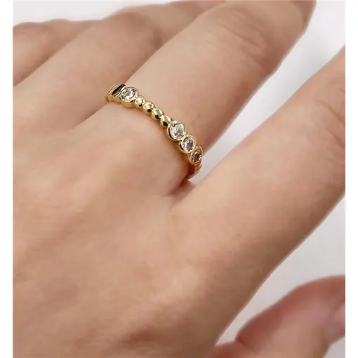 ANEL C/ ZIRC E BOLINHAS FOLHEADO A OURO 18K