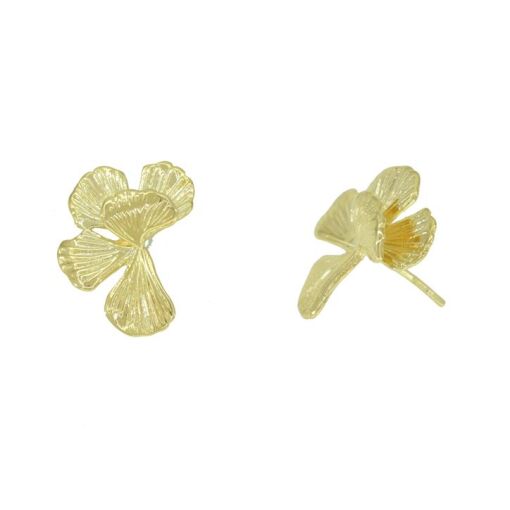BRINCO FLOR C/ 4 PETALAS E 1 SOBREPOSTA FOLHEADO A OURO 18K
