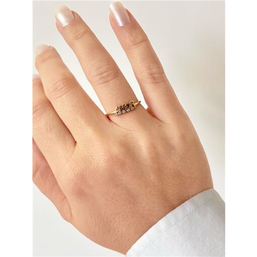 ANEL FINO C/ ESCRITA AMOR E PONTOS DE LUZ  FOLHEADO A OURO 18K