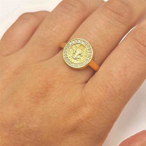 ANEL SÃO BENTO C/ BORDA CRAV. FOLHEADO A OURO 18K