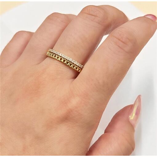 ANEL 2 LISTRAS DE ZIRC FOLHEADO A OURO 18K