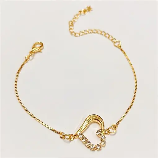 PUL CORAÇÃO METADE CRAVEJADO FOLHEADO A OURO 18K