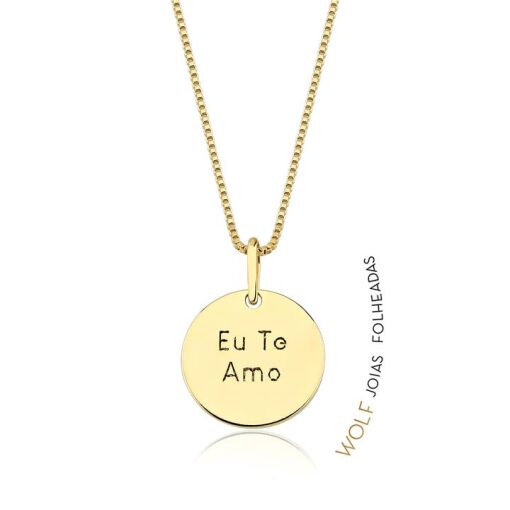 GARG RED LISO C/ ESC `EU TE AMO`VAZ NO CENTRO FOLHEADO A OURO 18