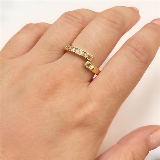 ANEL ABERTO C/ PONTOS DE LUZ QUAD FOLHEADO A OURO 18K