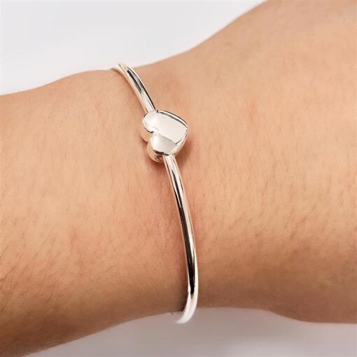BRACELETE C/PING CORAÇÃO LISO FOLHEADO A PRATA