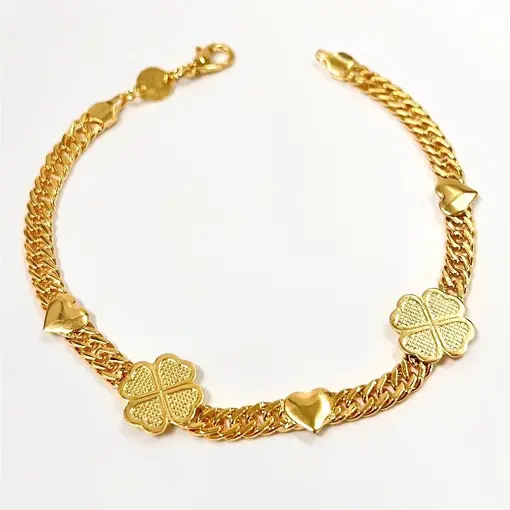PUL CORAÇÕES C/ TREVO  FOLHEADO A OURO 18K