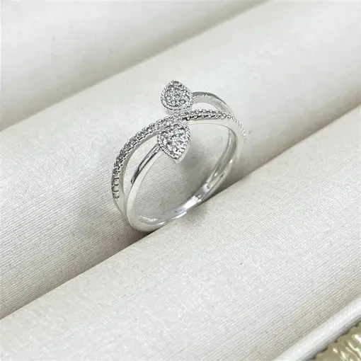 ANEL FINO C/ 2 GOTAS E CRAVEJADO FOLHEADO A PRATA