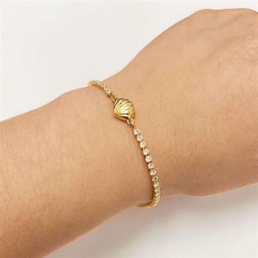 PUL ZIRC FINA C/ CONCHA FOLHEADO A OURO 18K