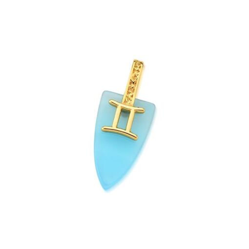 PING SIGNO GEMEOS C/ PED NATURAL AZUL CÉU FOLHEADO A OURO 18K