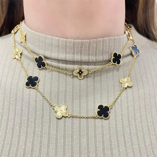 COLAR TREVOS LONGO  FOLHEADO A OURO 18K