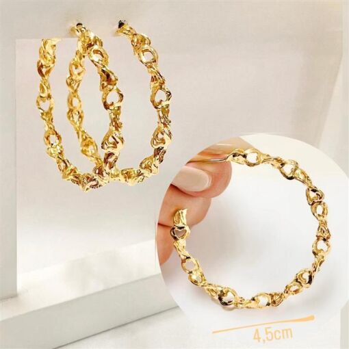 BR ARGOLA 4,5CM CORAÇÕES TORCIDOS FOLHEADO A OURO 18K