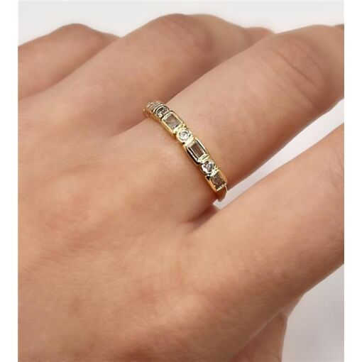 ANEL C/ PEDRAS RED. E RET. FOLHEADO A OURO 18K