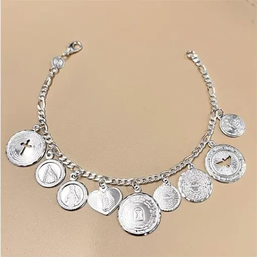 PULSEIRA RELIGIOSA FOLHEADO A PRATA