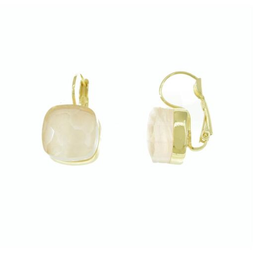 BRINCO ARGOLA PEDRA NATURAL QUARTZO ROSA FOLHEADO A OURO 18K