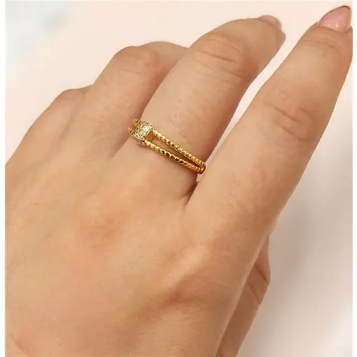 ANEL ARO DUPLO BOLINHA C/ CRAVEJADO  FOLHEADO A OURO 18K