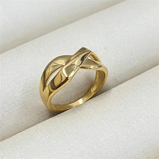 ANEL SIMB INFINITO ACHATADO LISO FOLHEADO A OURO 18K