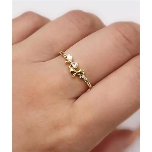 ANEL LAÇO C/ PEDRA E LISO  FOLHEADO A OURO 18K