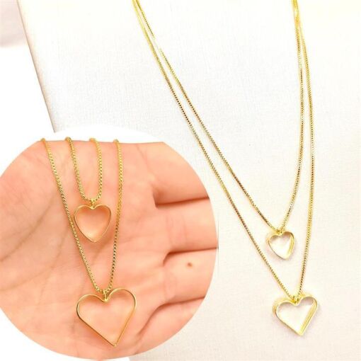 GARG DUPLA CORAÇÕES VAZADOS FOLHEADO A OURO 18K