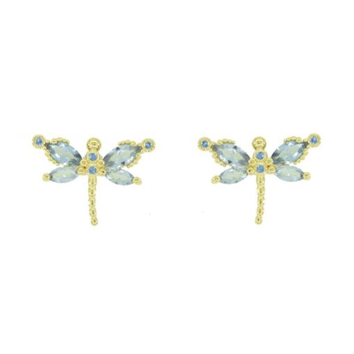 BRINCO LIBELULA C/ PEDRAS EM ZIRC FOLHEADO A OURO 18K