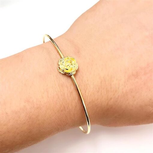 BRACELETE C/ ROSA  FOLHEADO A OURO 18K