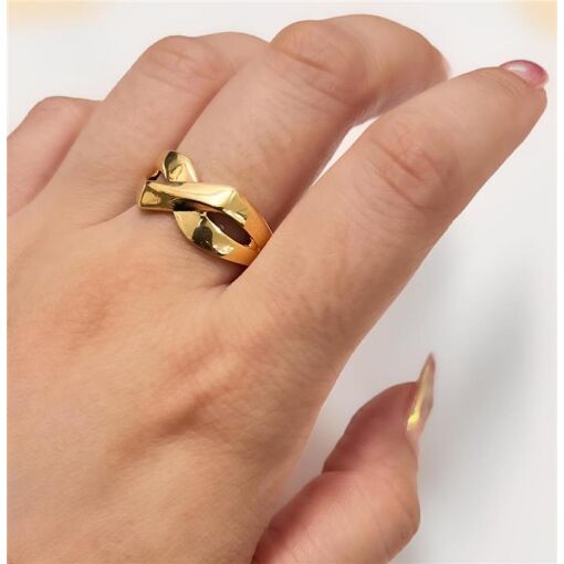ANEL SIMB INFINITO ACHATADO LISO FOLHEADO A OURO 18K