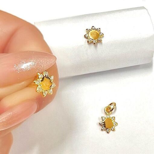 CJ BR/PG FLOR LISA PETALAS C/ ZIRCONIA FOLHEADO A OURO 18K