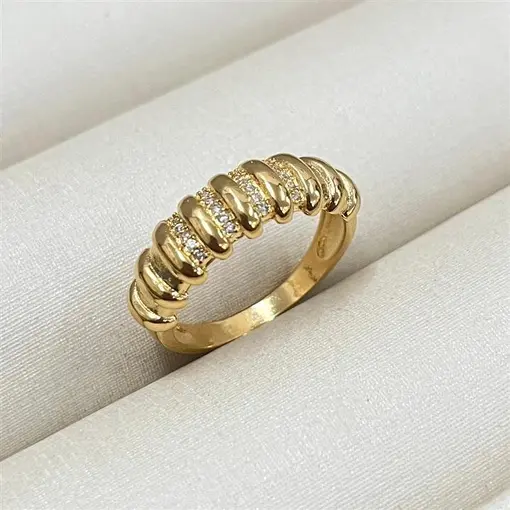 ANEL CRAVEJADO C/ ELOS LISOS  FOLHEADO A OURO 18K