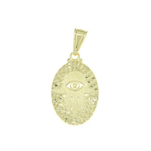 PING OVAL MÃO DE FÁTIMA DIAMANTADA FOLHEADO A OURO 18K