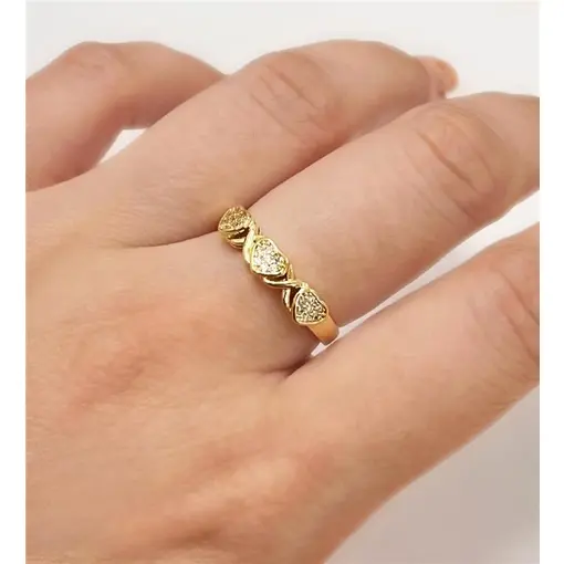 ANEL 3 CORAÇÕES CRAVEJADOS  FOLHEADO A OURO 18K