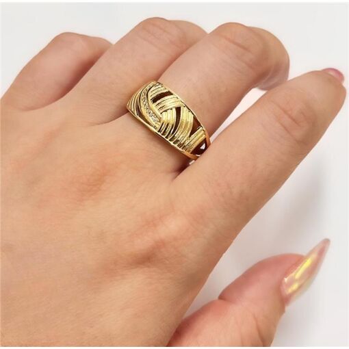 ANEL DETALHE CURVAS FOLHEADO A OURO 18K